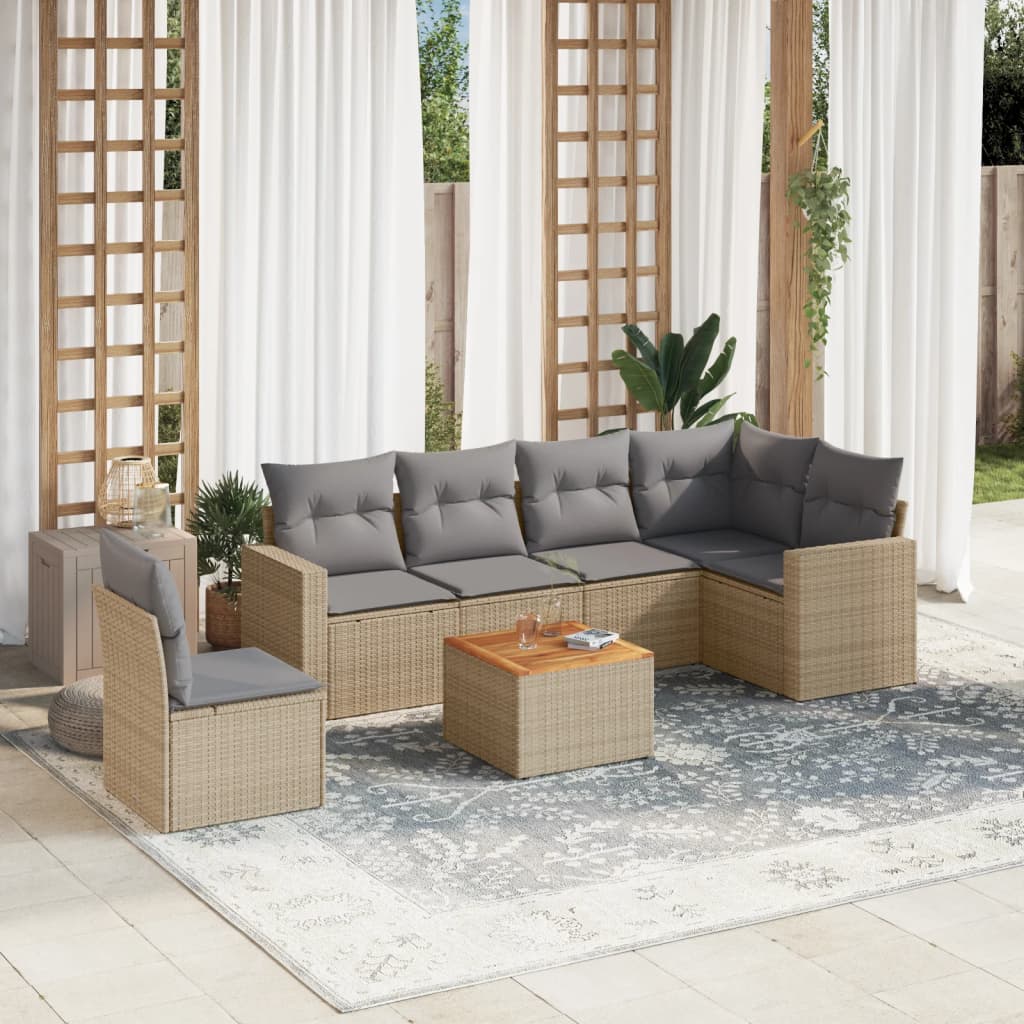 7-delige Loungeset met kussens poly rattan gemengd beige is nu te koop bij PeponiXL, paradijselijk wonen!