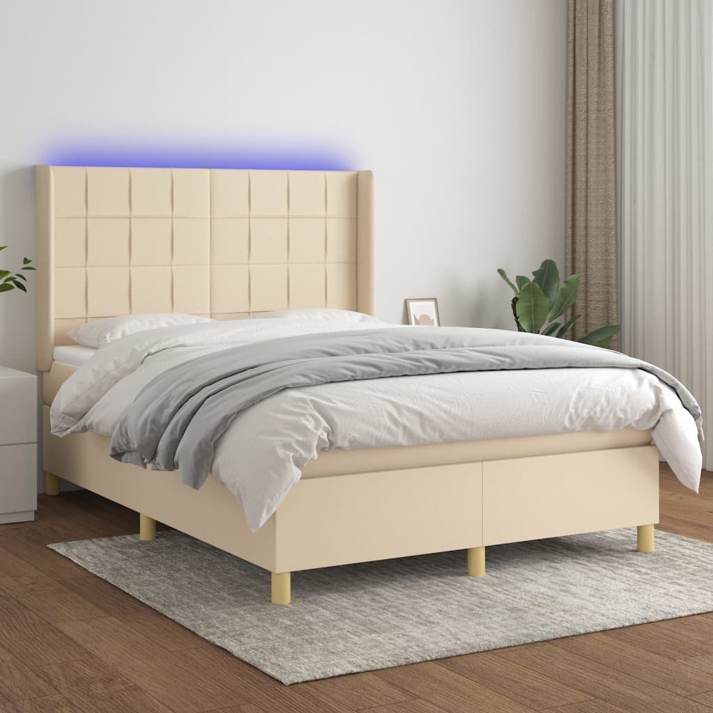 Boxspring met matras en LED stof crèmekleurig 140x200 cm is nu te koop bij PeponiXL, paradijselijk wonen!