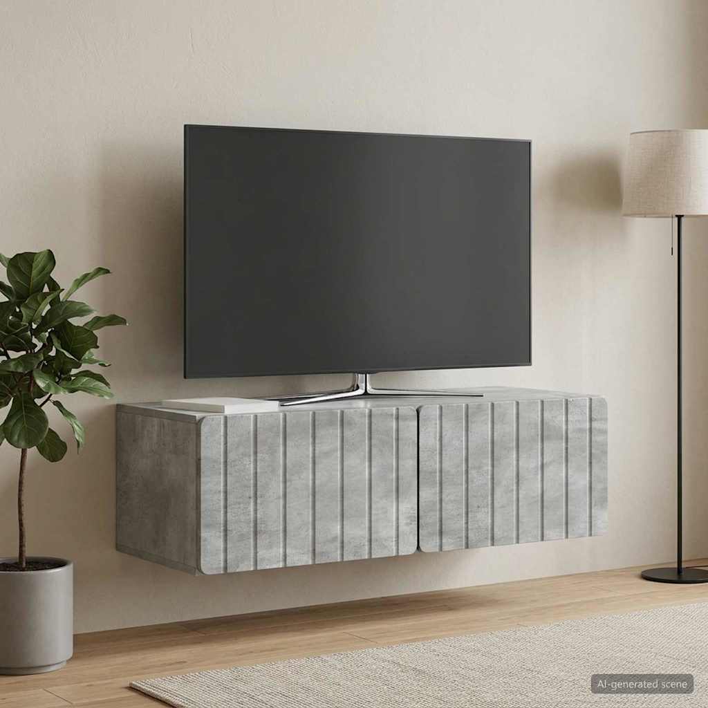 Wandbeugel TV-kast Betongrijs 98 x 41 x 30 cm Bewerkt hout is nu te koop bij PeponiXL, paradijselijk wonen!