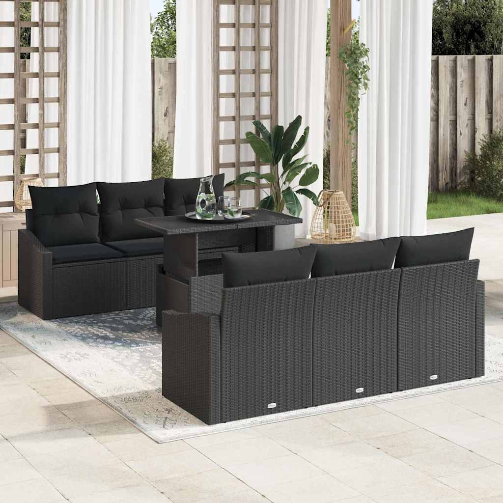 Tuin Sofa Set met opslag met kussen 7 pcs Zwart poly rattan is nu te koop bij PeponiXL, paradijselijk wonen!