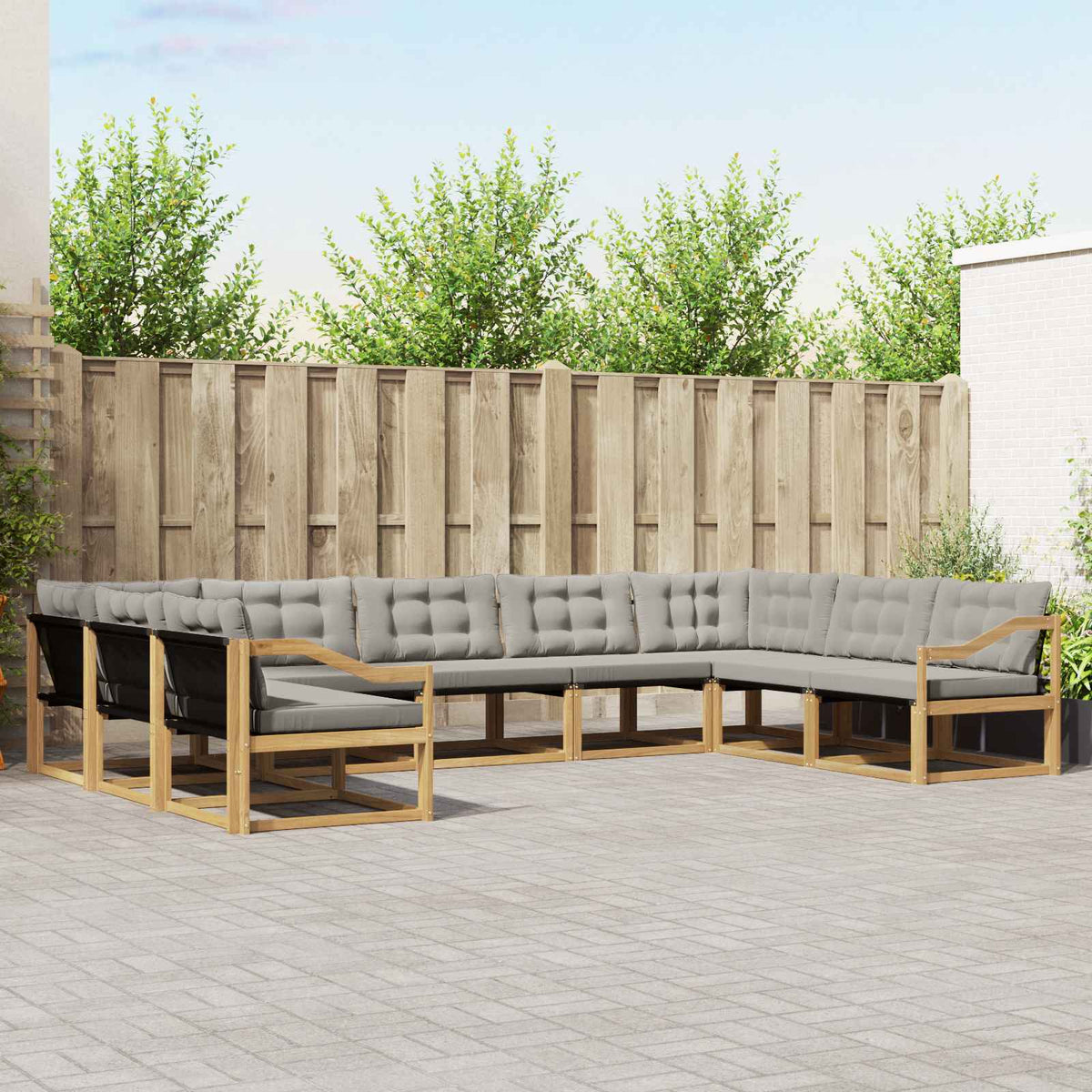 Buiten bankenset met kussen 9 pcs Wit en Lichtgrijs is nu te koop bij PeponiXL, paradijselijk wonen!