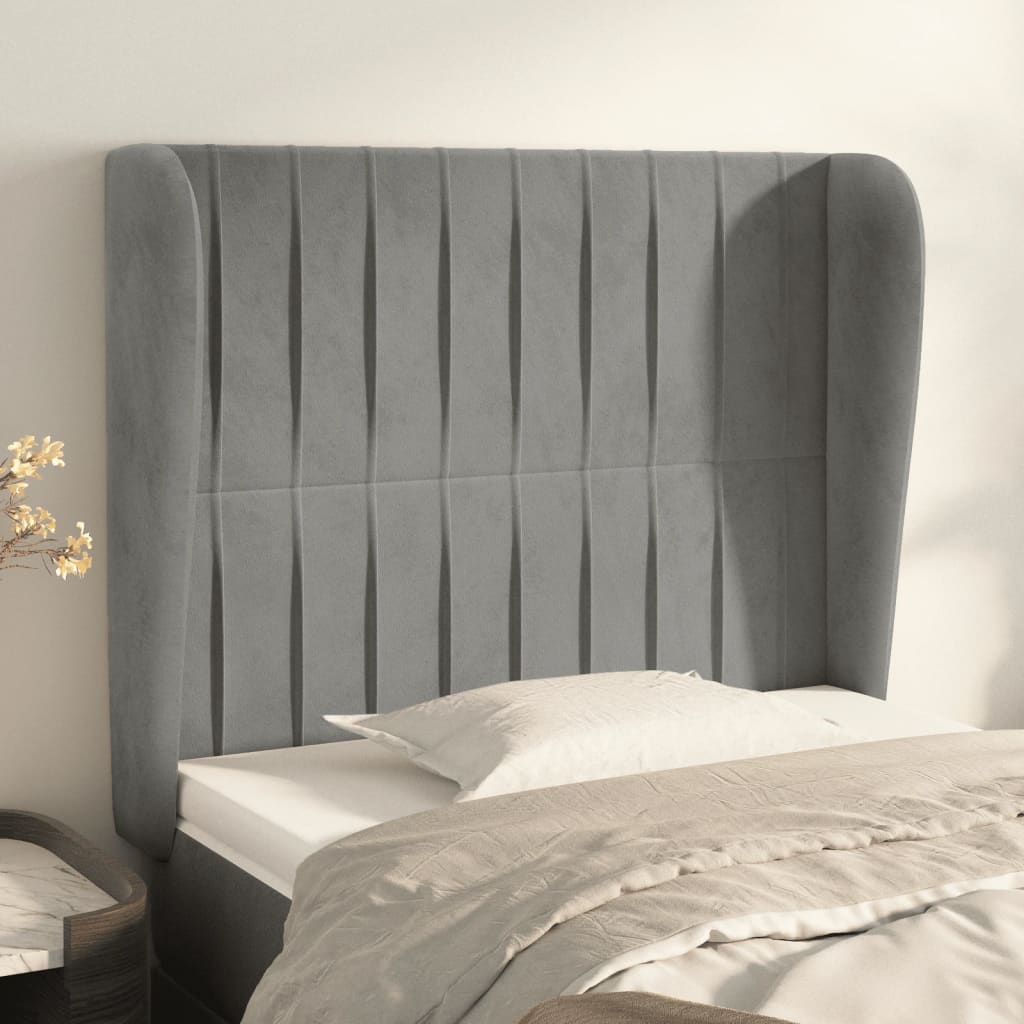 Hoofdbord met randen 93x23x118/128 cm fluweel lichtgrijs is nu te koop bij PeponiXL, paradijselijk wonen!