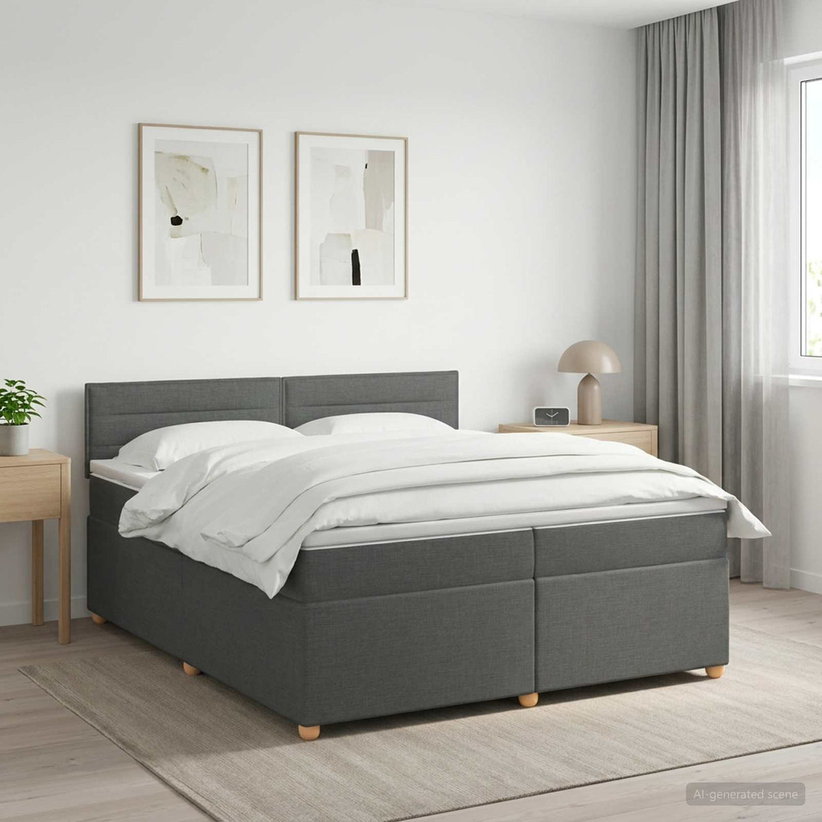 Boxspringbed met matras Donkergrijs 200 x 200 cm Stof is nu te koop bij PeponiXL, paradijselijk wonen!