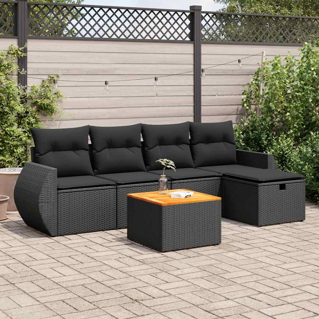6-delige Loungeset met kussens poly rattan zwart is nu te koop bij PeponiXL, paradijselijk wonen!