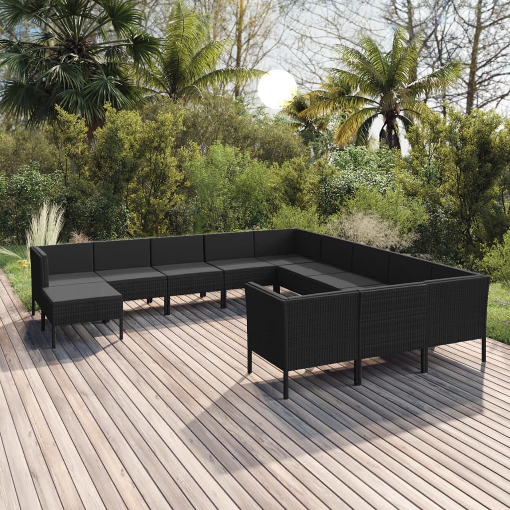 12-delige Loungeset met kussens poly rattan zwart is nu te koop bij PeponiXL, paradijselijk wonen!