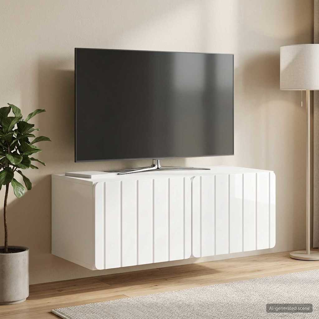 Wandbeugel TV-kast Hoogglans Wit 78,5 x 41 x 30 cm Bewerkt hout is nu te koop bij PeponiXL, paradijselijk wonen!