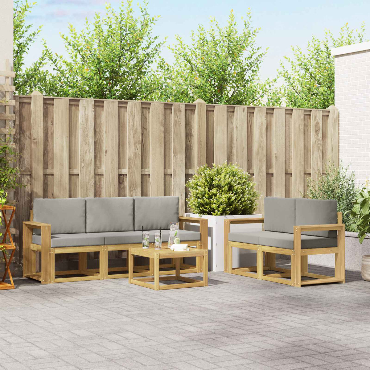 Buiten bankenset 6 pcs Wit en Lichtgrijs 59 x 59 x 37 cm is nu te koop bij PeponiXL, paradijselijk wonen!