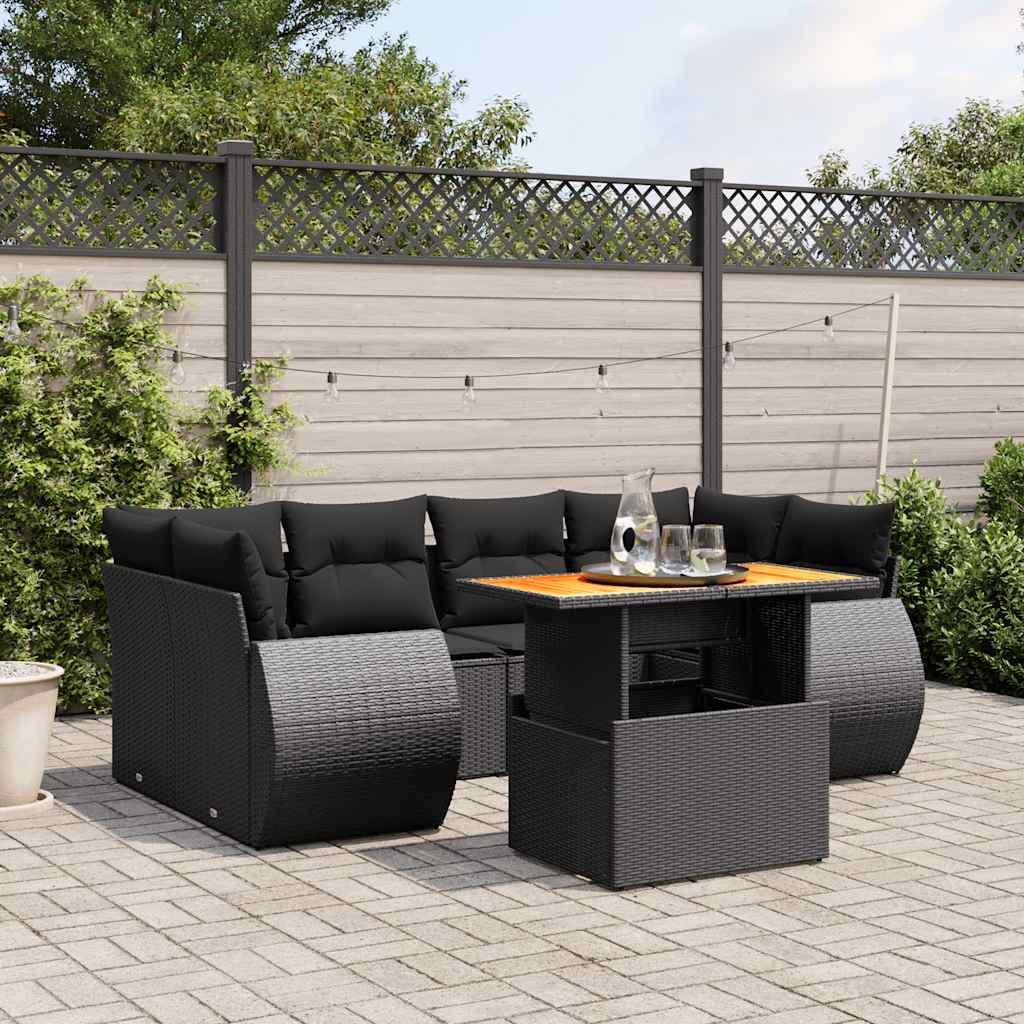 7-delige Loungeset met kussens poly rattan zwart is nu te koop bij PeponiXL, paradijselijk wonen!