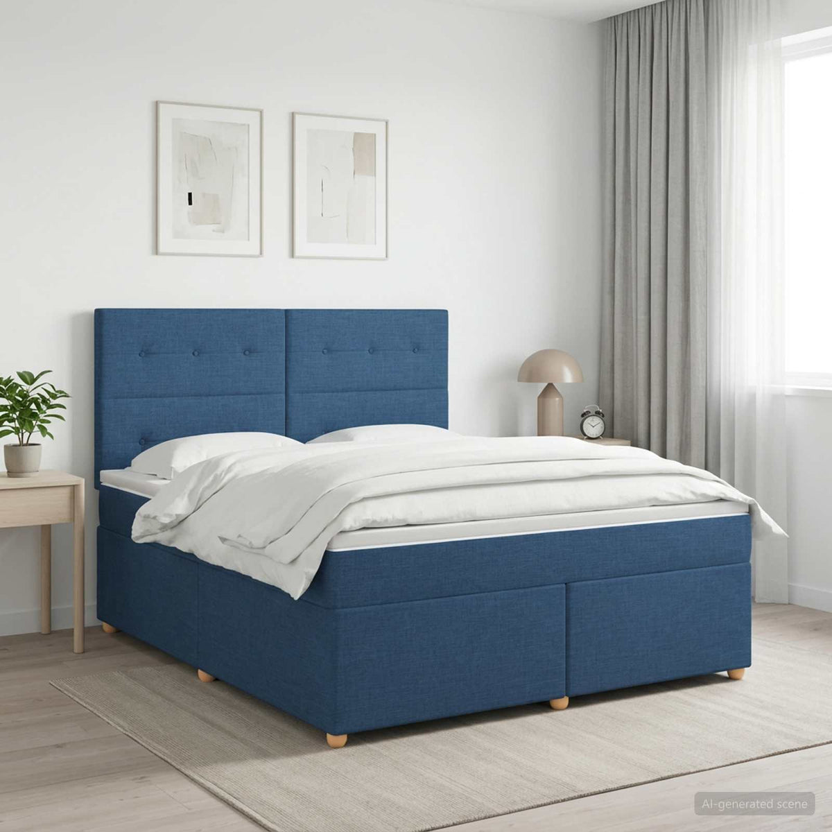 Boxspringbed met matras met hoofdeinde Blauw 140 x 200 cm Stof is nu te koop bij PeponiXL, paradijselijk wonen!