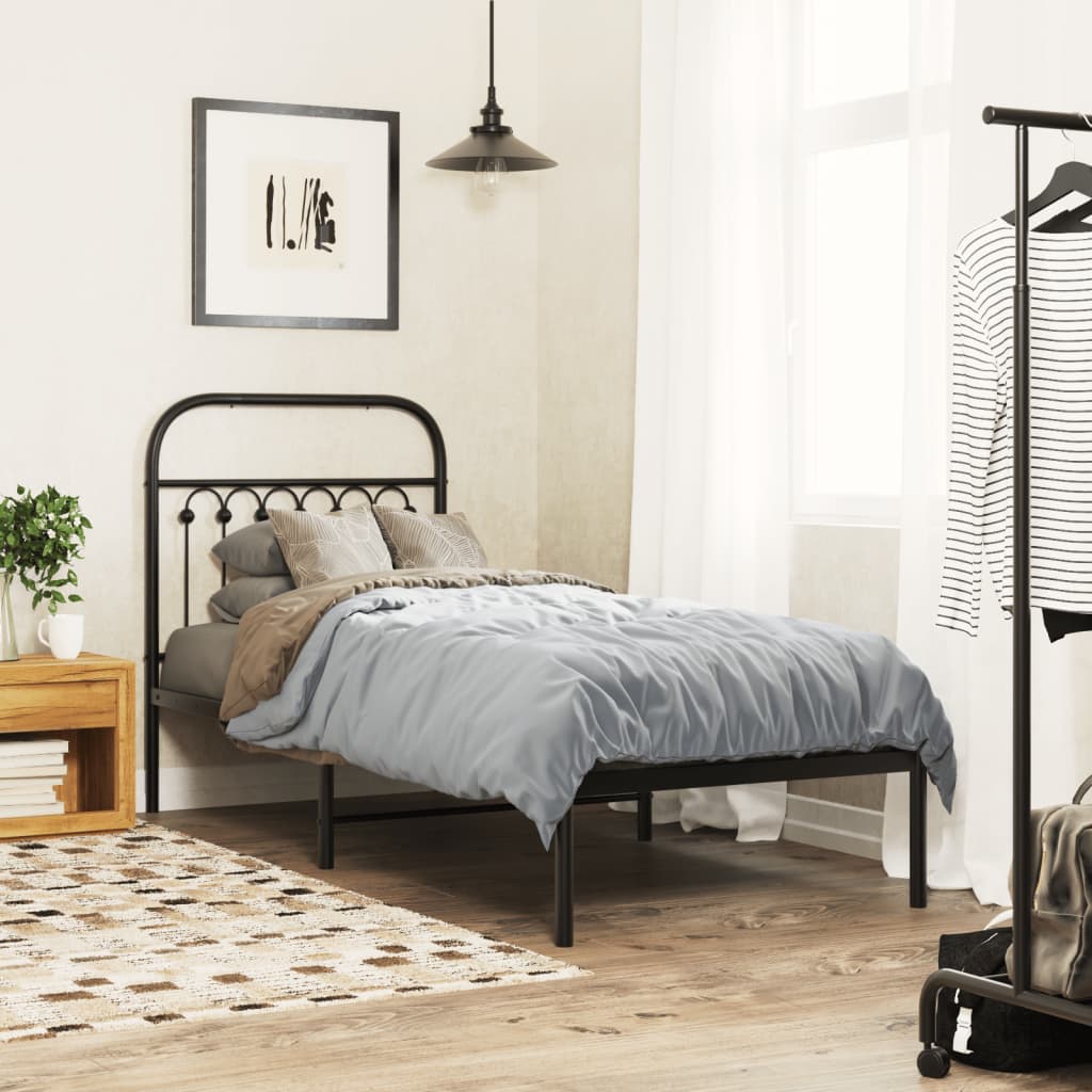 Bedframe met hoofdbord metaal zwart 80x200 cm is nu te koop bij PeponiXL, paradijselijk wonen!
