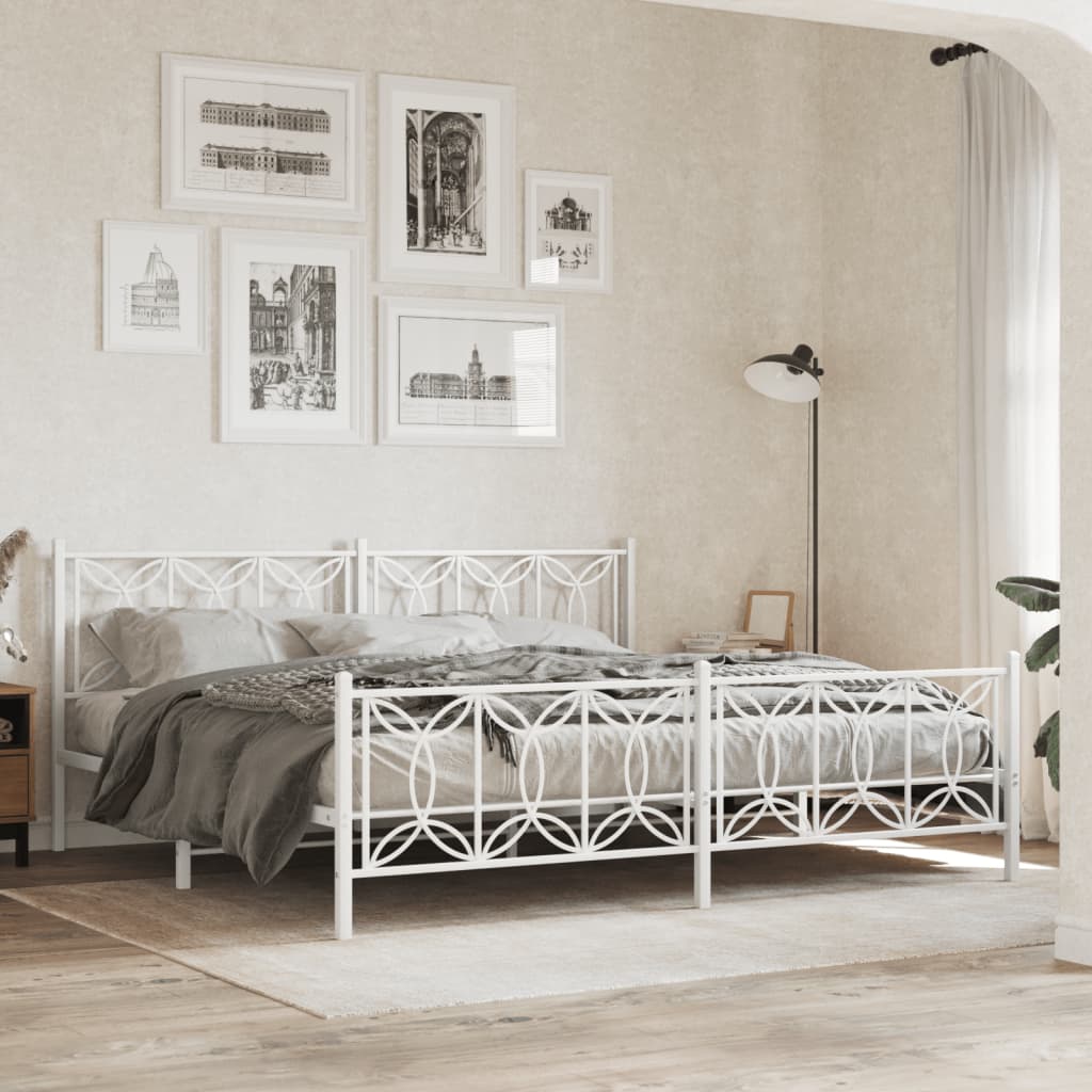 Bedframe met hoofd- en voeteneinde metaal wit 193x203 cm is nu te koop bij PeponiXL, paradijselijk wonen!