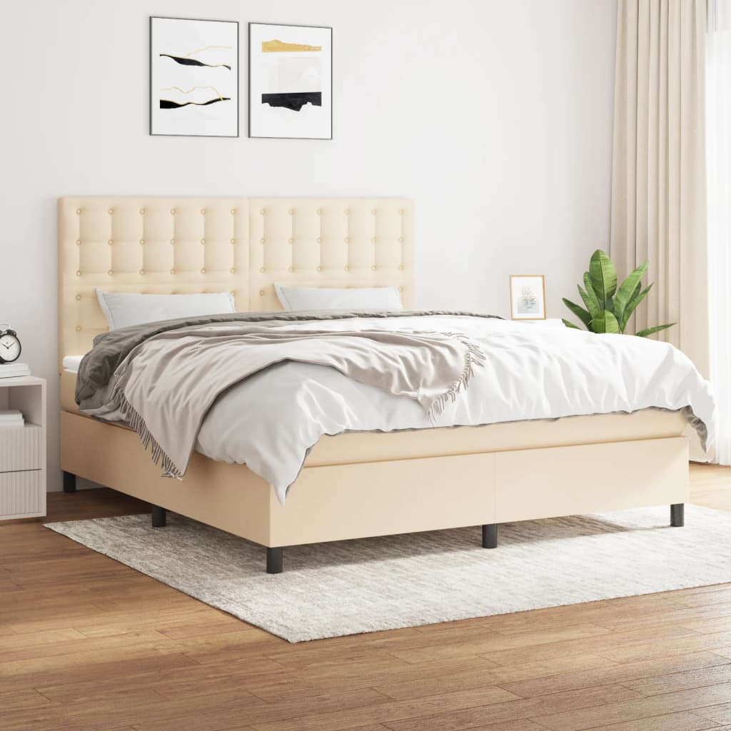 Boxspring met matras stof crèmekleurig 180x200 cm is nu te koop bij PeponiXL, paradijselijk wonen!