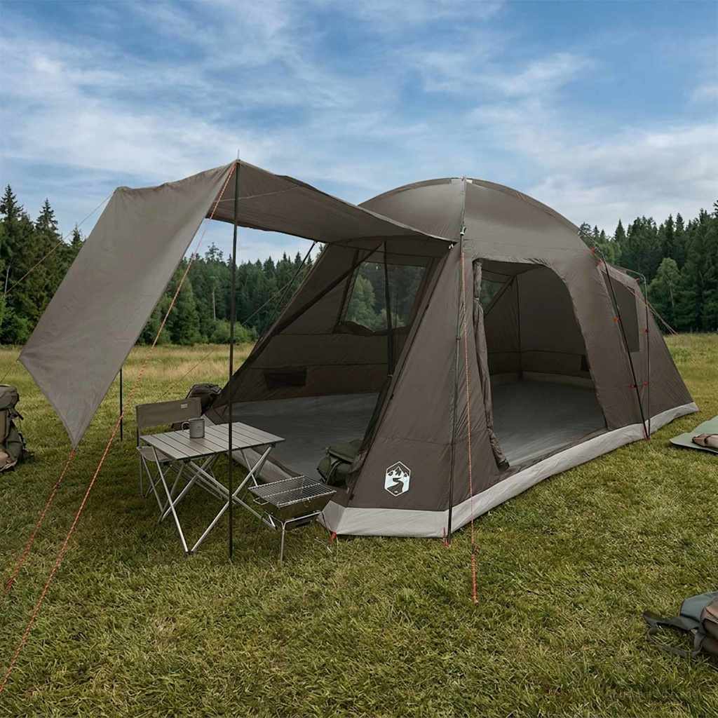 Huisje Tent met dak Bruin grijs 8-persoons Polyester en staal is nu te koop bij PeponiXL, paradijselijk wonen!