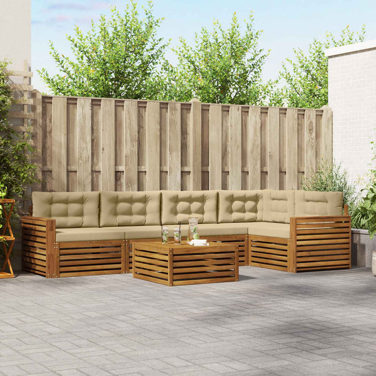 Buiten bankenset met kussen 6 pcs Natuurlijk en Beige is nu te koop bij PeponiXL, paradijselijk wonen!