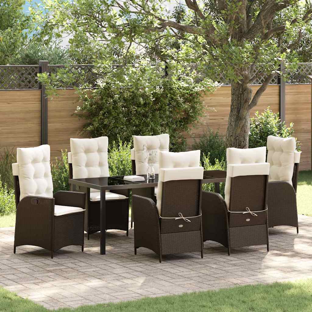Tuin eettafelset met kussen 7 pcs Bruin poly rattan is nu te koop bij PeponiXL, paradijselijk wonen!