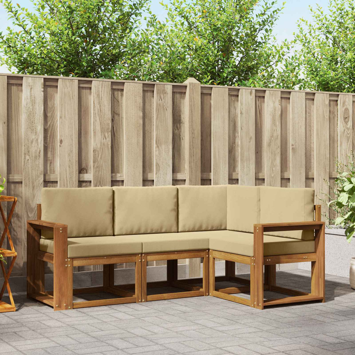 Buiten bankenset met kussen 4 pcs Natuurlijk en Beige is nu te koop bij PeponiXL, paradijselijk wonen!