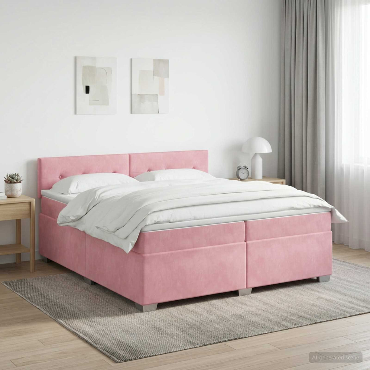 Boxspringbed met matras Roze 200 x 200 cm Fluweel is nu te koop bij PeponiXL, paradijselijk wonen!