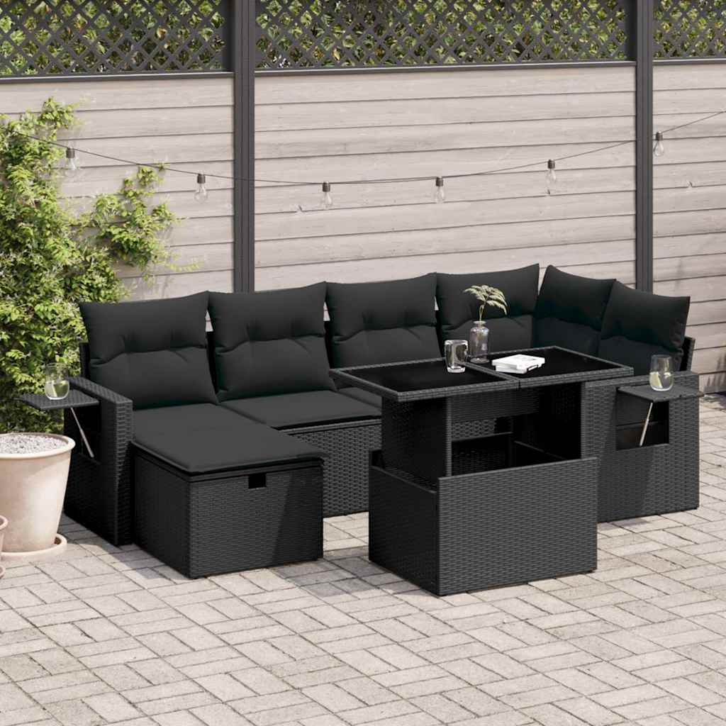 7-delige Loungeset met kussens poly rattan zwart is nu te koop bij PeponiXL, paradijselijk wonen!
