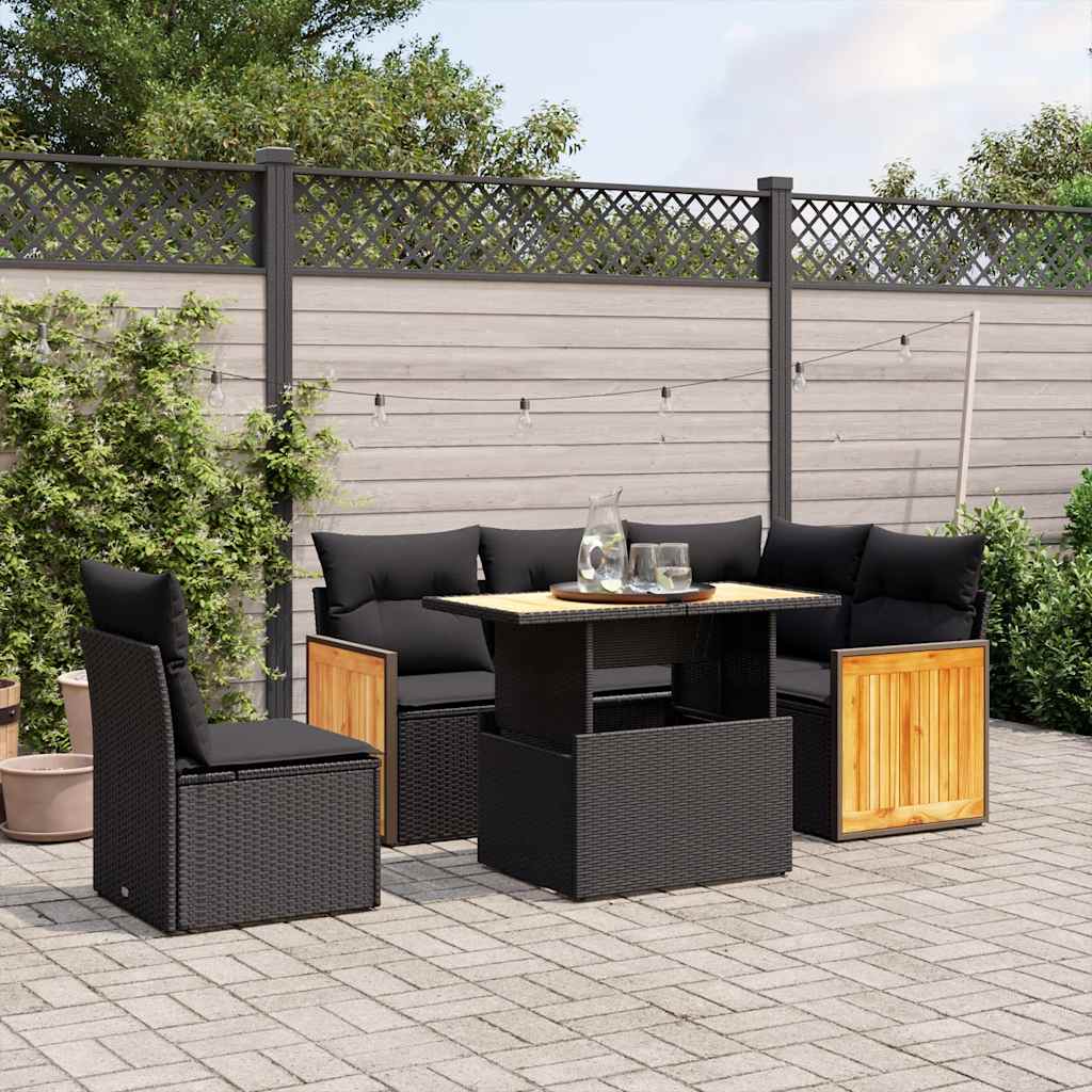 6-delige Loungeset met kussens poly rattan zwart is nu te koop bij PeponiXL, paradijselijk wonen!