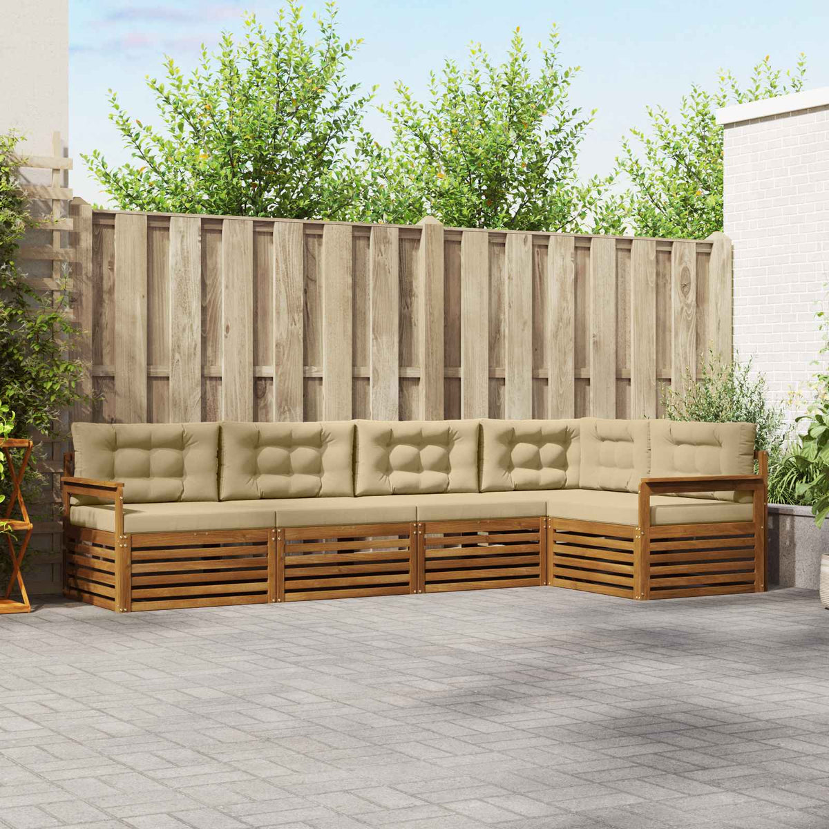 Buiten bankenset met kussen 5 pcs Natuurlijk en Beige is nu te koop bij PeponiXL, paradijselijk wonen!
