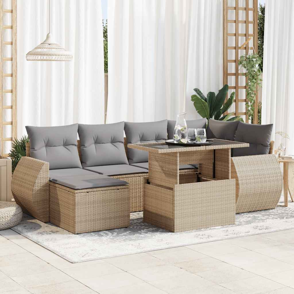 7-delige Loungeset met kussens poly rattan beige is nu te koop bij PeponiXL, paradijselijk wonen!