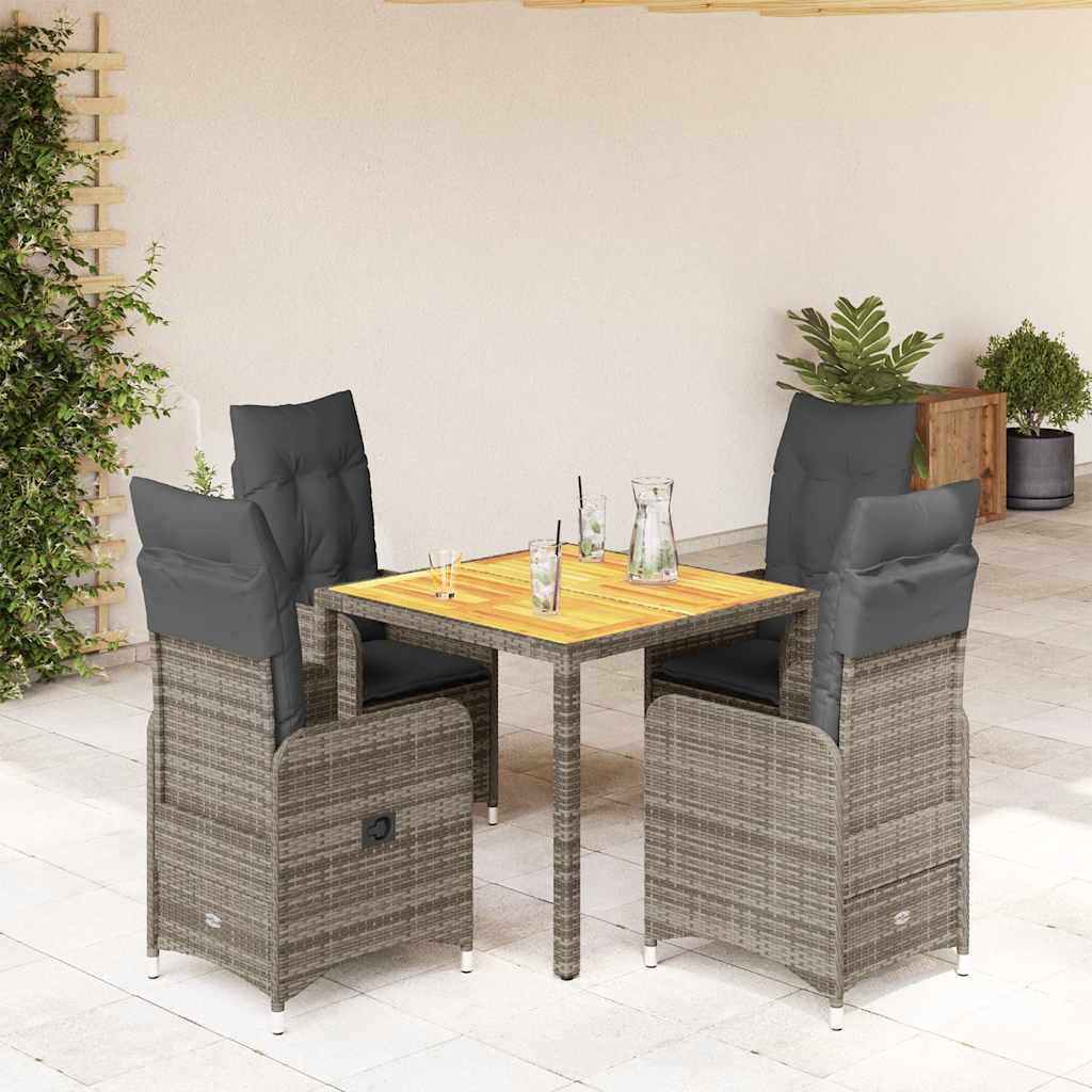 5-delige Bistroset met kussens poly rattan grijs is nu te koop bij PeponiXL, paradijselijk wonen!