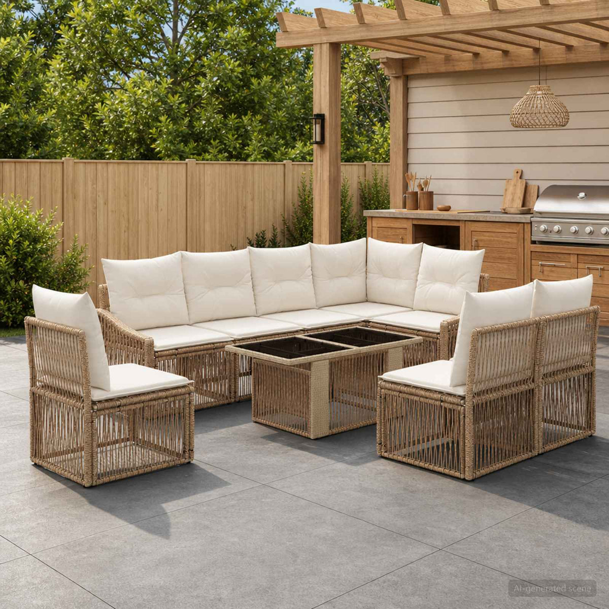 Tuinbankenset 9 st Beige en Crème Wit poly rattan is nu te koop bij PeponiXL, paradijselijk wonen!