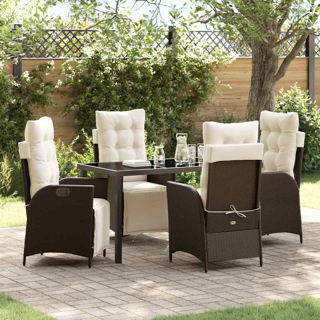 Tuin eettafelset met kussen 5 pcs Bruin poly rattan is nu te koop bij PeponiXL, paradijselijk wonen!