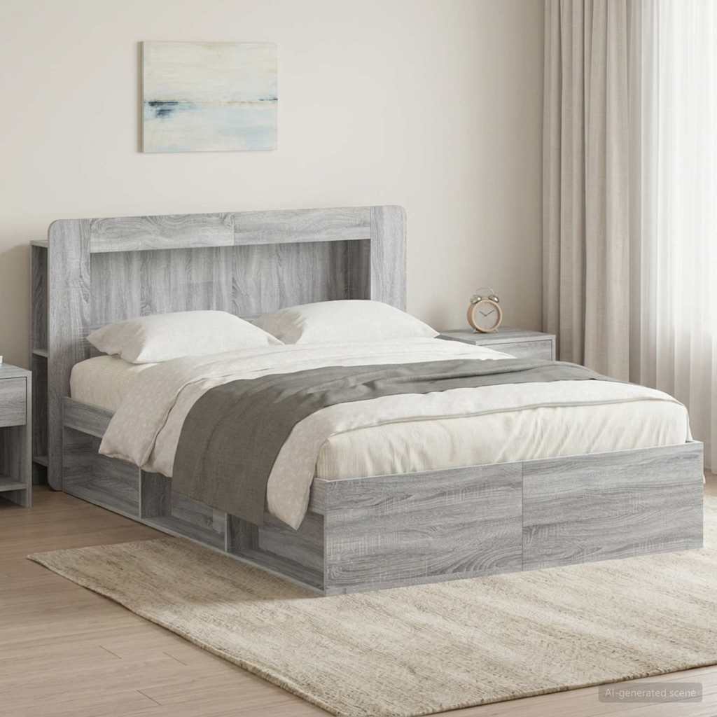 Bedframe met opslag Grijs Sonoma 140 x 190 cm Bewerkt hout is nu te koop bij PeponiXL, paradijselijk wonen!