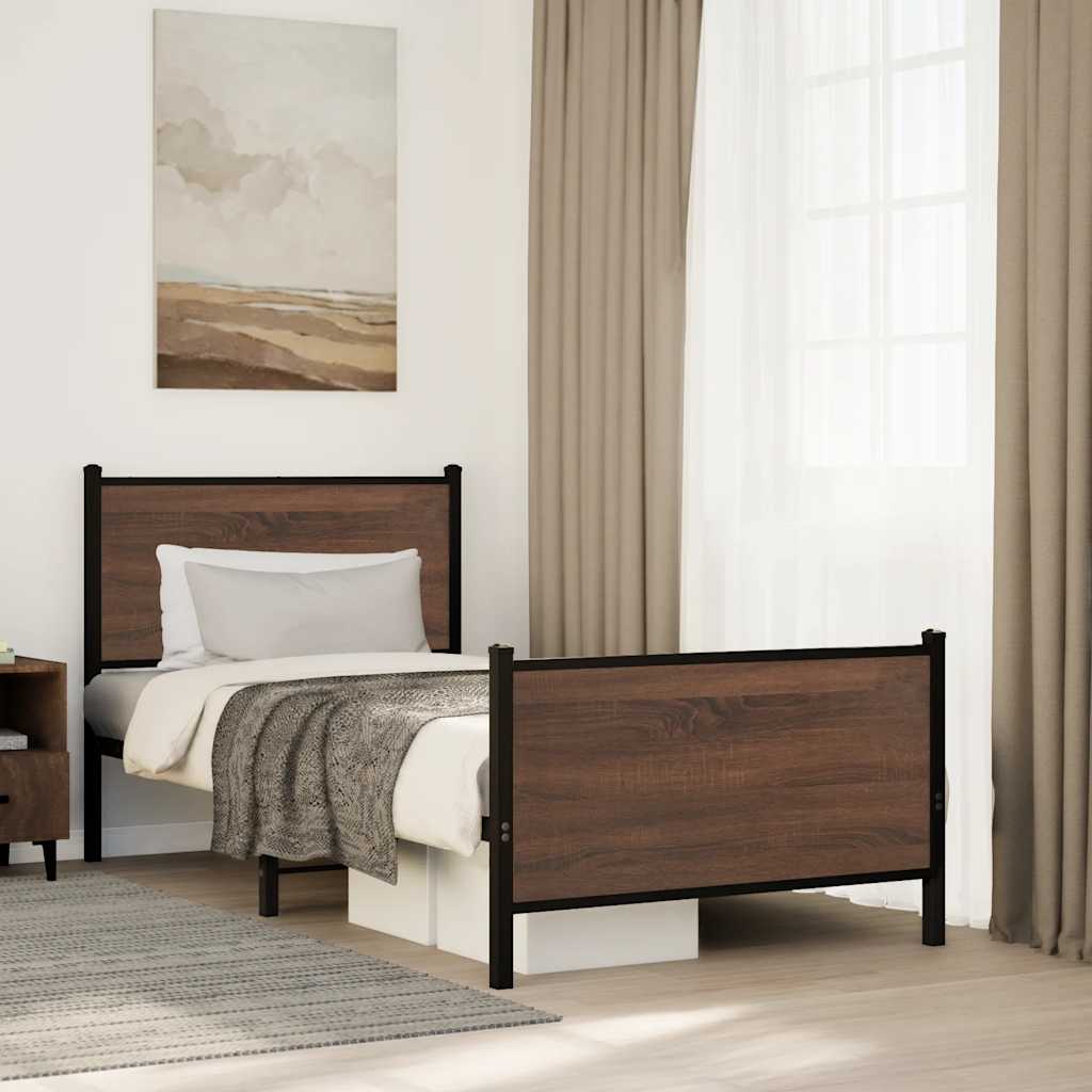 Bedframe zonder matras metaal bruin eikenkleurig 80x200 cm is nu te koop bij PeponiXL, paradijselijk wonen!