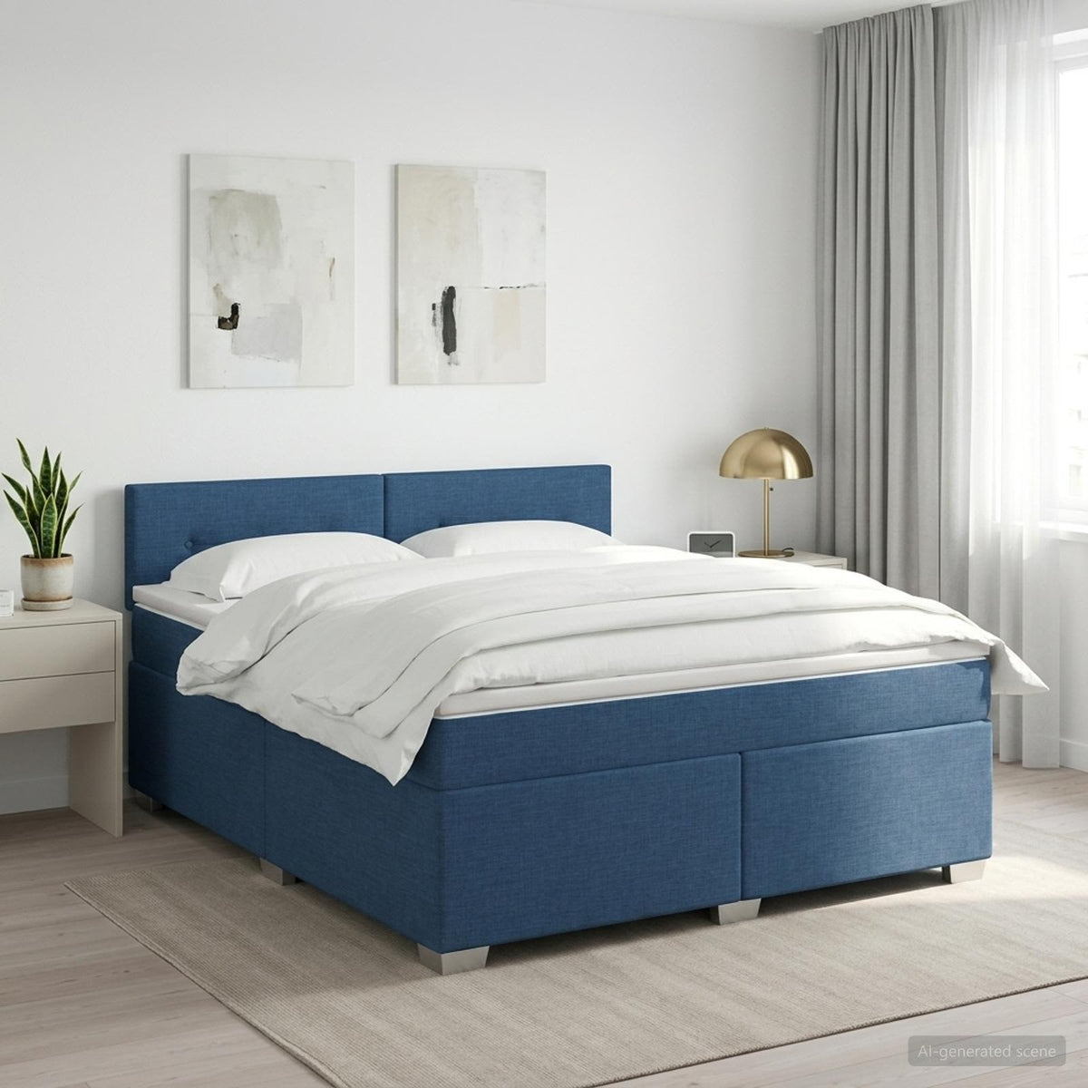 Boxspringbed met matras met hoofdeinde Blauw 160 x 200 cm Stof is nu te koop bij PeponiXL, paradijselijk wonen!