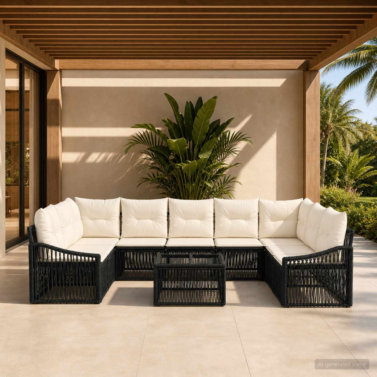 Tuinbankenset 10 pcs Zwart poly rattan is nu te koop bij PeponiXL, paradijselijk wonen!