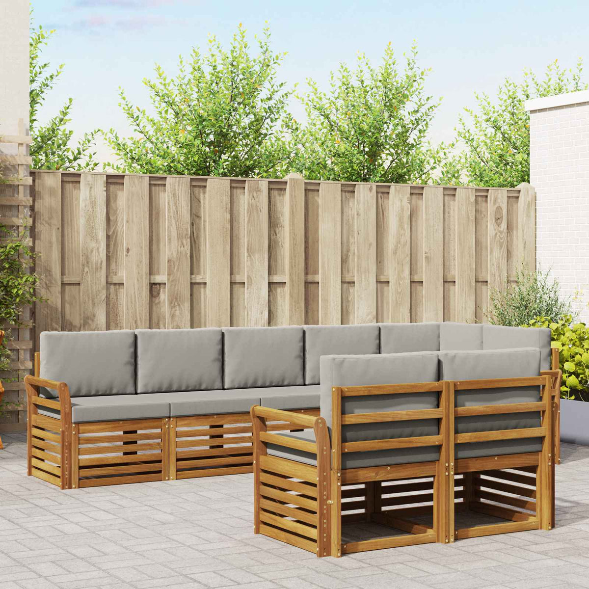 Sofa-Sets 8 pcs Natuurlijk en Lichtgrijs Massief Acaciahout is nu te koop bij PeponiXL, paradijselijk wonen!