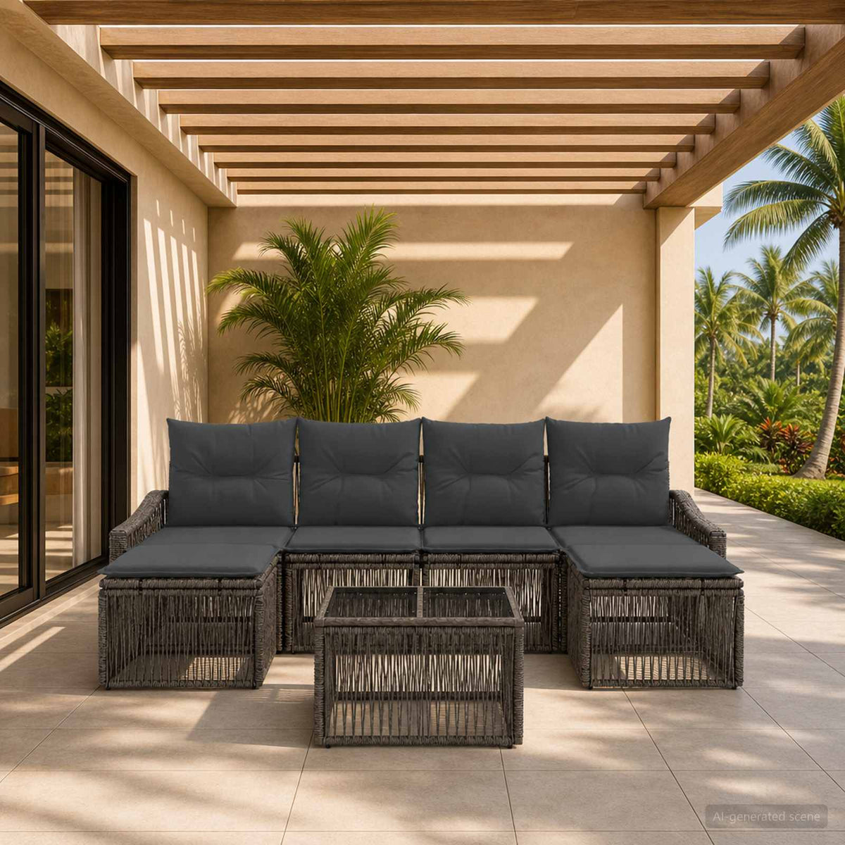 Tuinbankenset 7 pcs Grijs poly rattan is nu te koop bij PeponiXL, paradijselijk wonen!