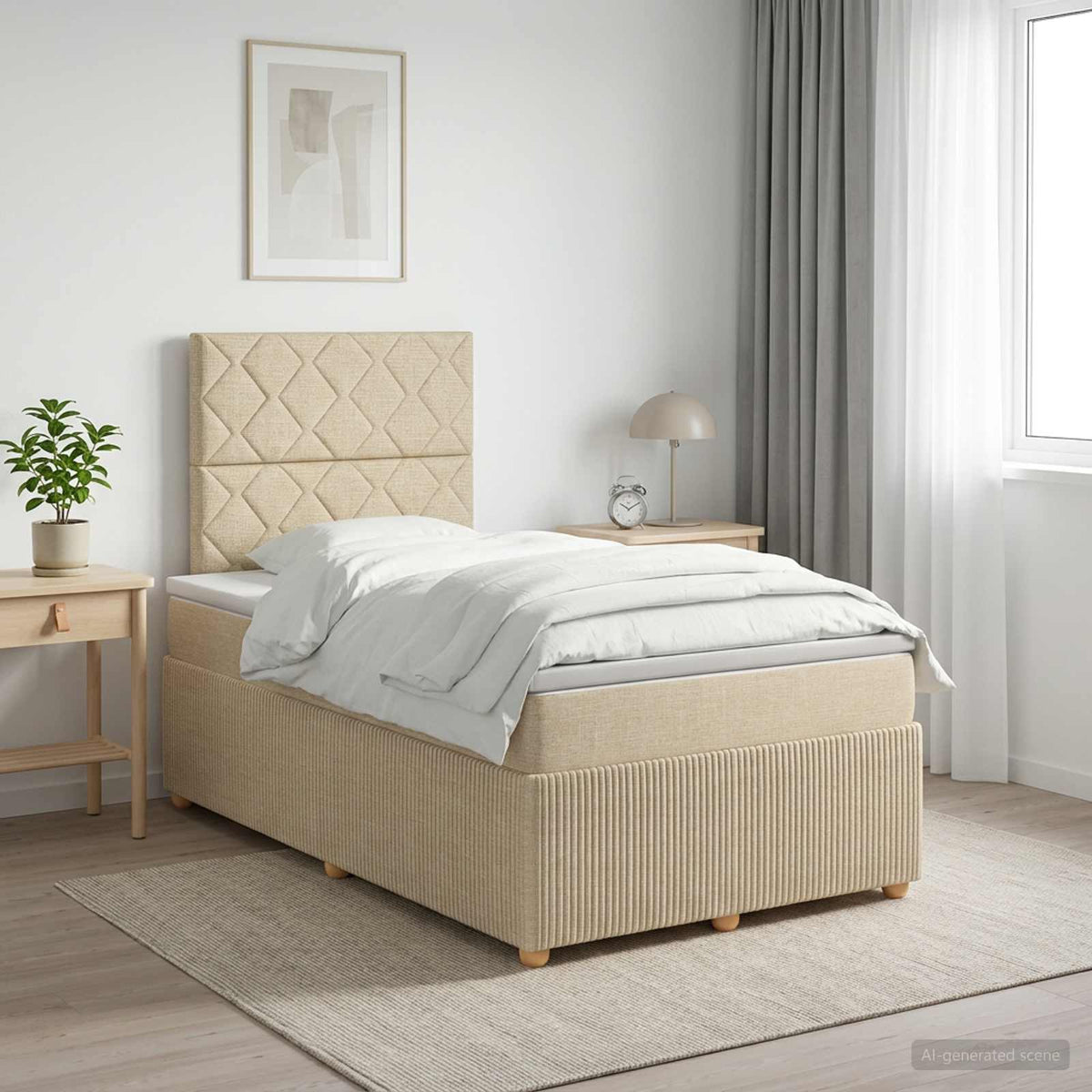 Boxspringbed met matras Crèmekleurig 120 x 190 cm Stof is nu te koop bij PeponiXL, paradijselijk wonen!