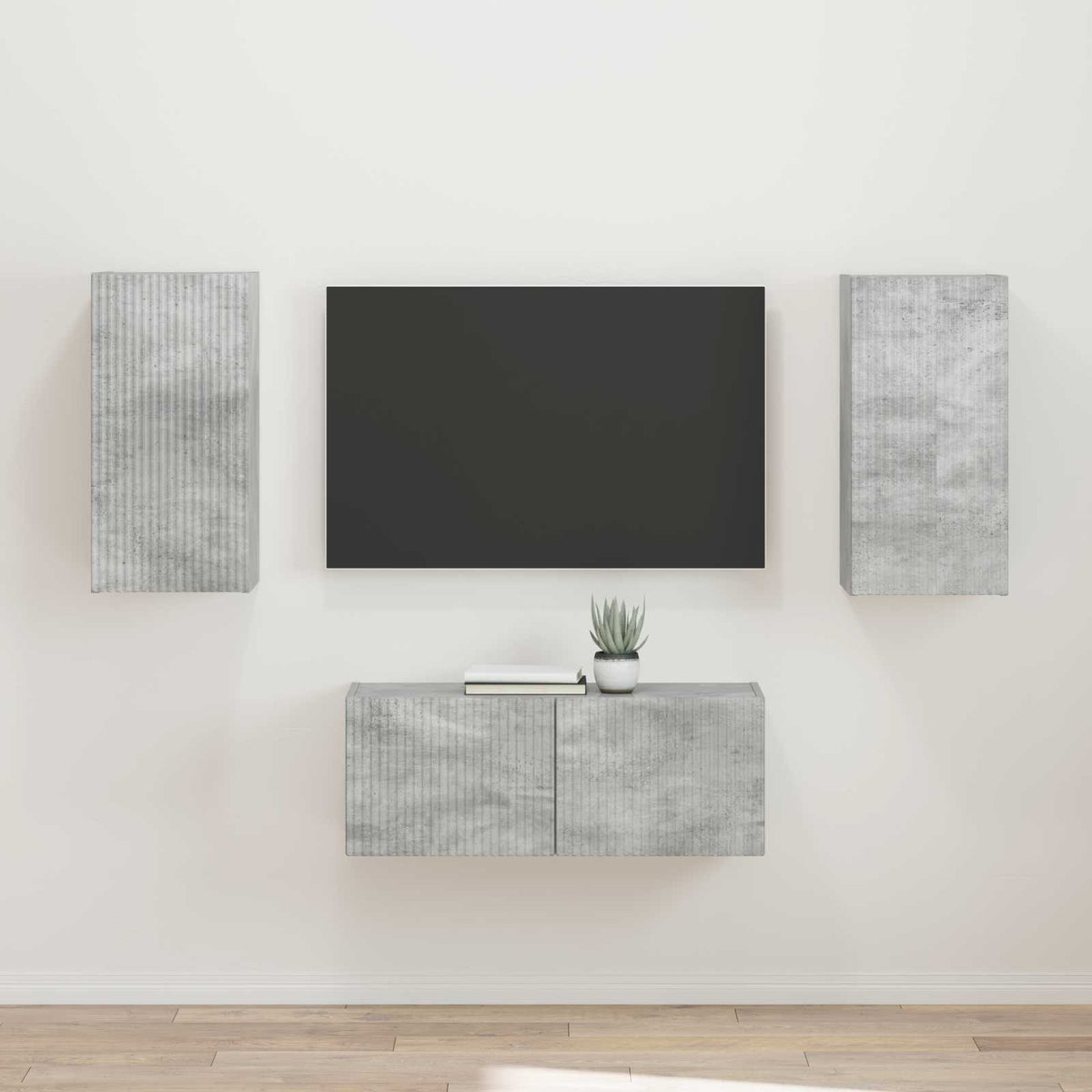 Tv-meubelset Wandgemonteerd 2 pcs Beton Grijs Bewerkt hout is nu te koop bij PeponiXL, paradijselijk wonen!