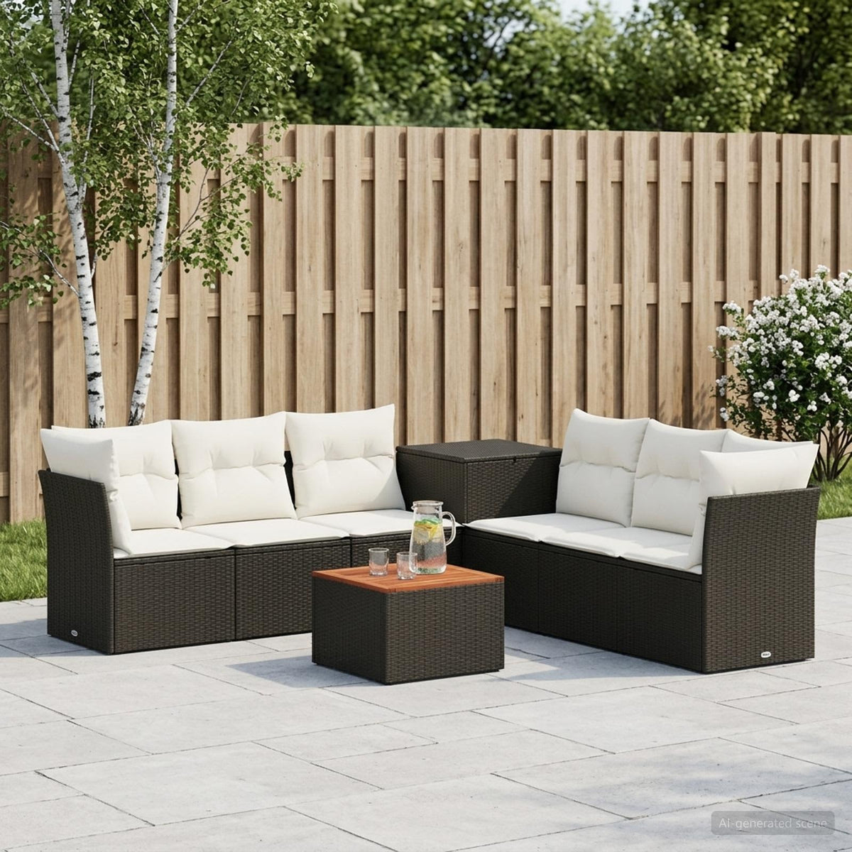 Bankstel 8 st Zwart en Cream Wit Poly Rattan en Staal is nu te koop bij PeponiXL, paradijselijk wonen!
