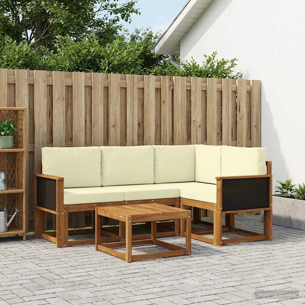 Buiten bankenset met kussen 5 pcs Natuurlijk en Crème Polyester is nu te koop bij PeponiXL, paradijselijk wonen!