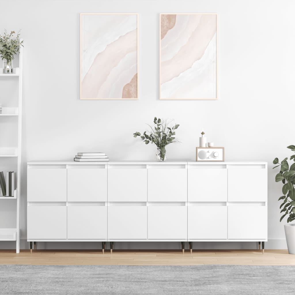 Dressoirs 3 st bewerkt hout wit is nu te koop bij PeponiXL, paradijselijk wonen!
