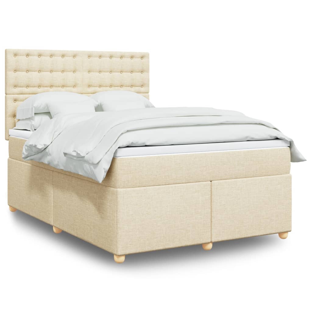 Boxspring met matras stof crèmekleurig 140x200 cm is nu te koop bij PeponiXL, paradijselijk wonen!