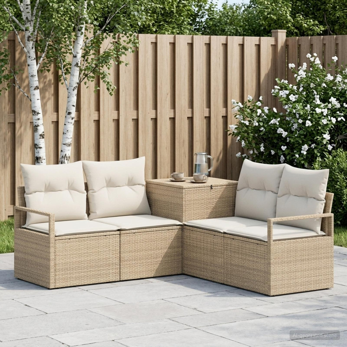 Bankstel 5 st Beige en Crème Wit Poly Rattan en Staal is nu te koop bij PeponiXL, paradijselijk wonen!