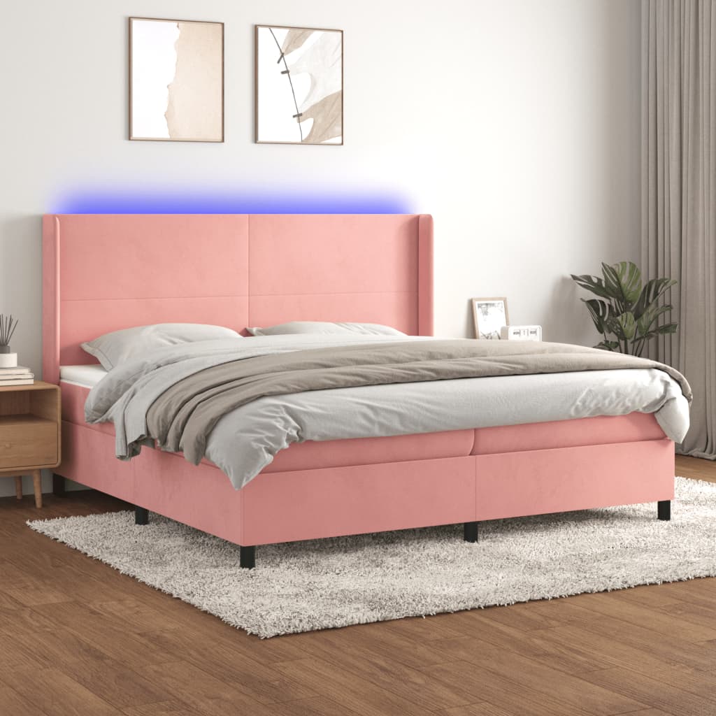 Boxspring met matras en LED fluweel roze 200x200 cm is nu te koop bij PeponiXL, paradijselijk wonen!