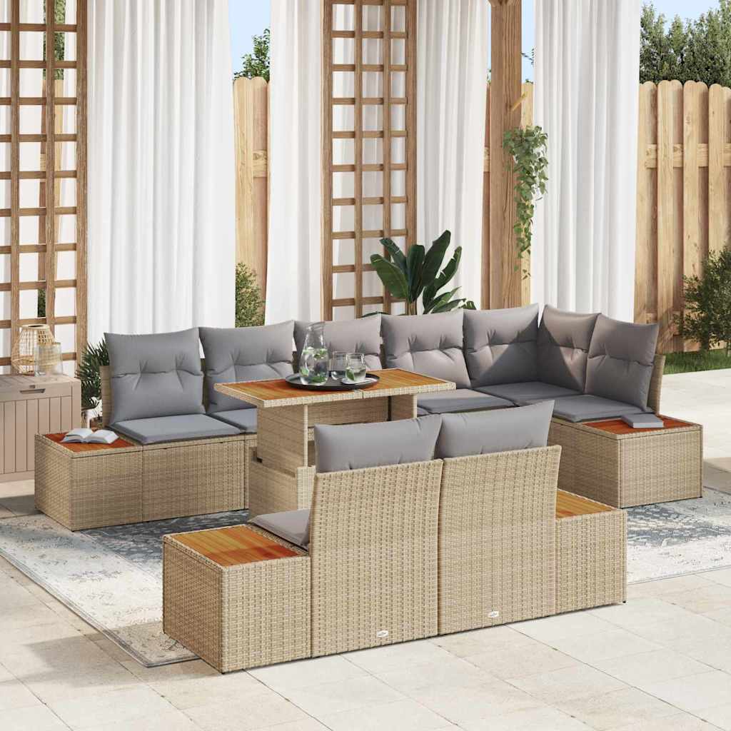 Tuin Sofa Set met opslag 9 pcs Beige Poly riet is nu te koop bij PeponiXL, paradijselijk wonen!