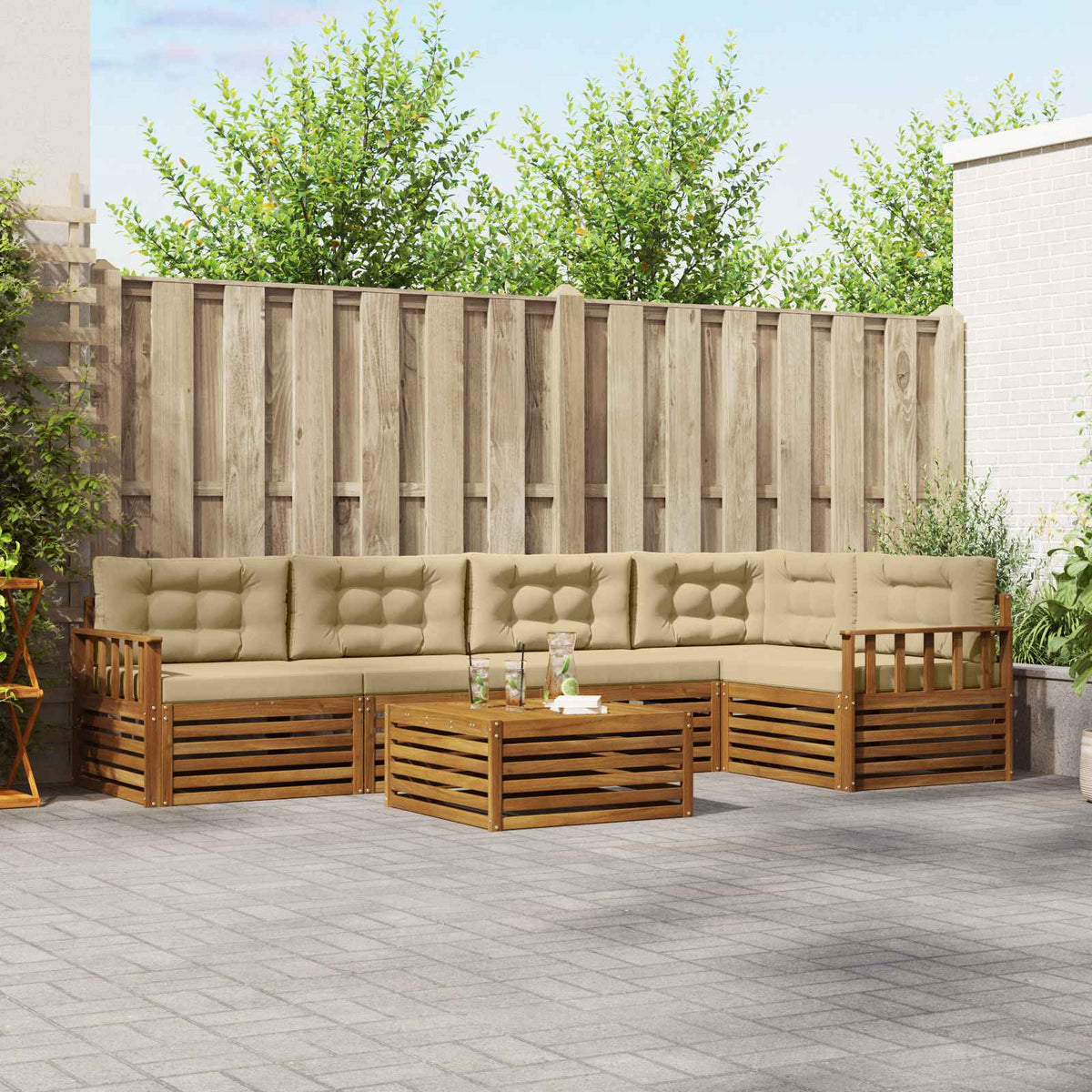 Buiten bankenset met kussen 6 pcs Natuurlijk en Beige is nu te koop bij PeponiXL, paradijselijk wonen!