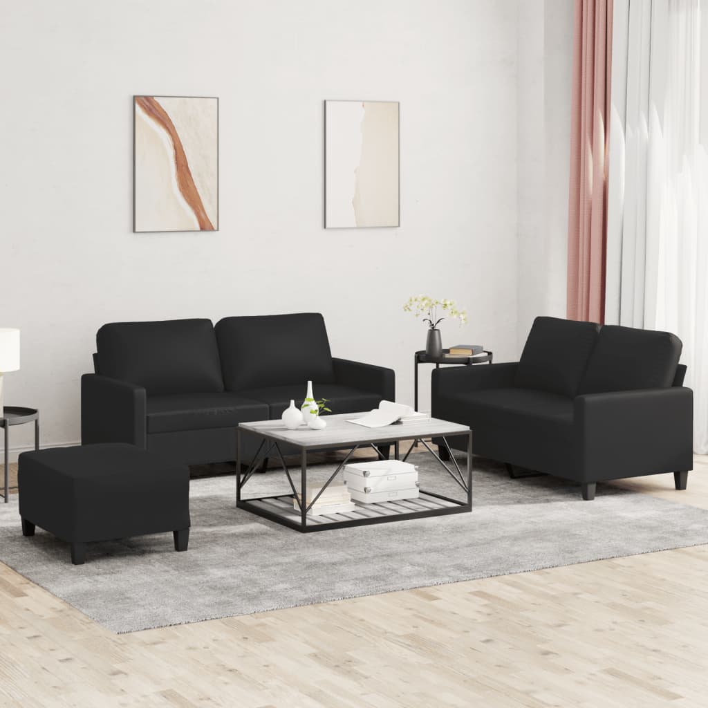 3-delige Loungeset met kussens kunstleer zwart is nu te koop bij PeponiXL, paradijselijk wonen!