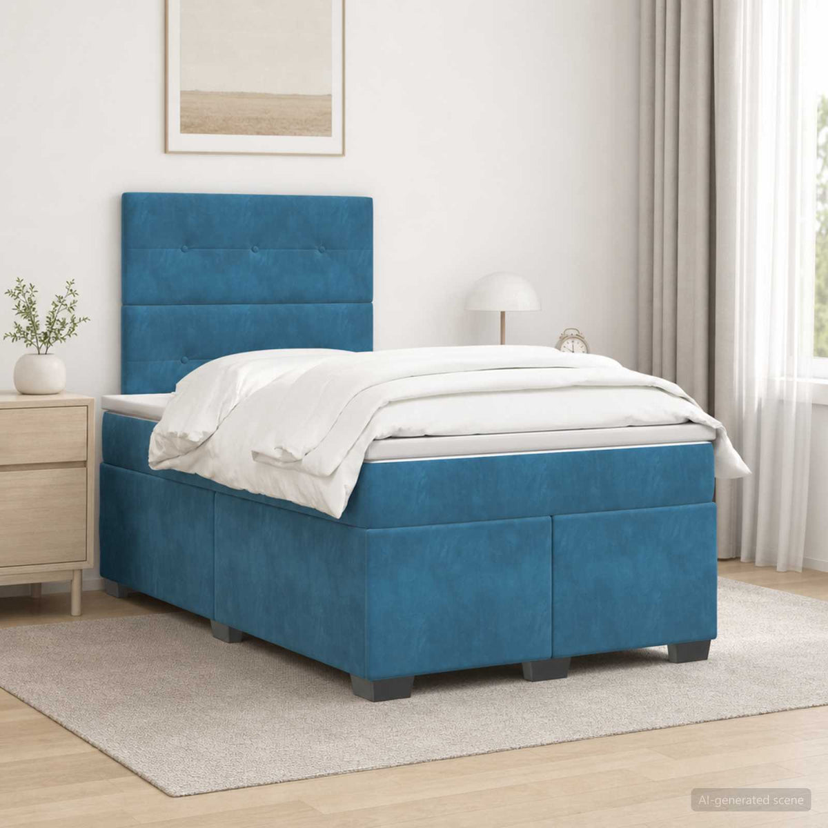 Boxspringbed met matras Blauw 120 x 190 cm Fluweel is nu te koop bij PeponiXL, paradijselijk wonen!
