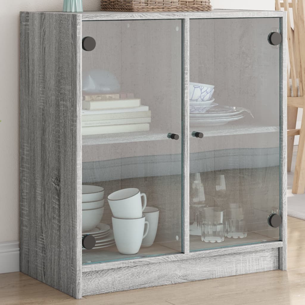 Bijzetkast met glazen deuren 68x37x75,5 cm grijs sonoma eiken is nu te koop bij PeponiXL, paradijselijk wonen!