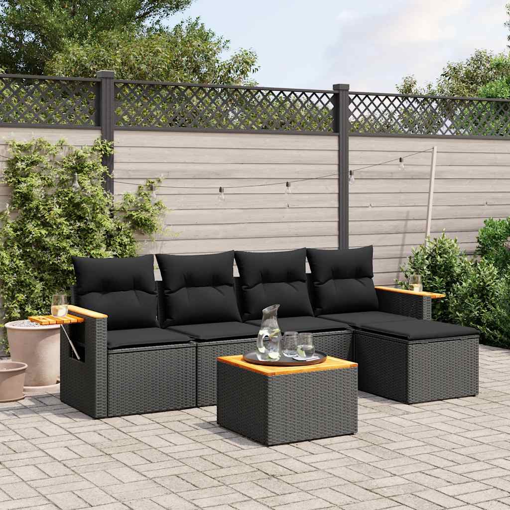 6-delige Loungeset met kussens poly rattan zwart is nu te koop bij PeponiXL, paradijselijk wonen!