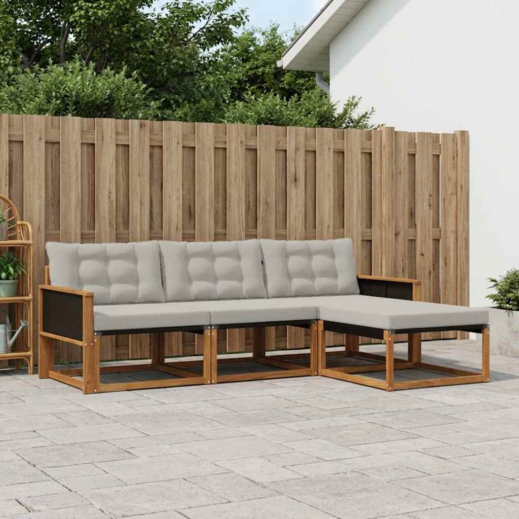 Buiten bankenset met kussen 4 pcs Naturel en lichtgrijs is nu te koop bij PeponiXL, paradijselijk wonen!