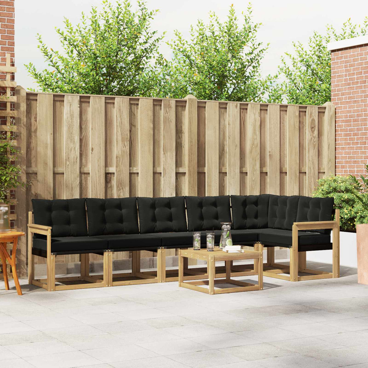 Buiten bankenset met kussen 7 pcs Wit en zwart is nu te koop bij PeponiXL, paradijselijk wonen!